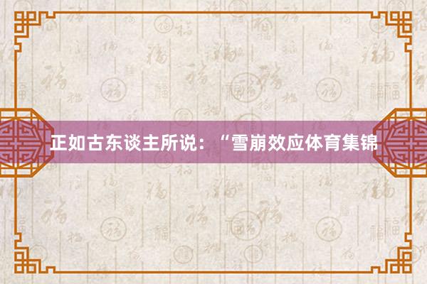 正如古东谈主所说:“雪崩效应体育集锦
