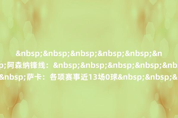 &nbsp;&nbsp;&nbsp;&nbsp;&nbsp;&nbsp;&nbsp;&nbsp;阿森纳锋线：&nbsp;&nbsp;&nbsp;&nbsp;&nbsp;&nbsp;&nbsp;&nbsp;萨卡：各项赛事近13场0球&nbsp;&nbsp;&nbsp;&nbsp;&nbsp;&nbsp;&nbsp;&nbsp;约克雷斯：近11场英超非点球进球0球&nbsp;&nbsp;&nbsp;&nbsp;&nbsp;&nbsp;&nbsp;&nbsp;马丁内利：近13场英超0球&nbsp;&nbsp;&nbsp;&nbsp;&nbsp;&nbsp;&nbsp;&nbsp;马杜埃凯：近25场英超0球&nbsp;&nbsp;&nbsp;&nbsp;&nbsp;&nbsp;&nbsp;&nbsp;特罗萨德：各项赛事近11场1球体育录像/图片